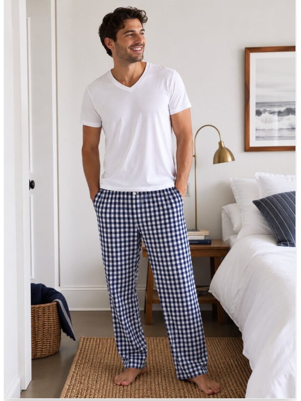 Sleepy Jones Blue Gingham Check Pajama Pants 100% Cotton Men's Medium
